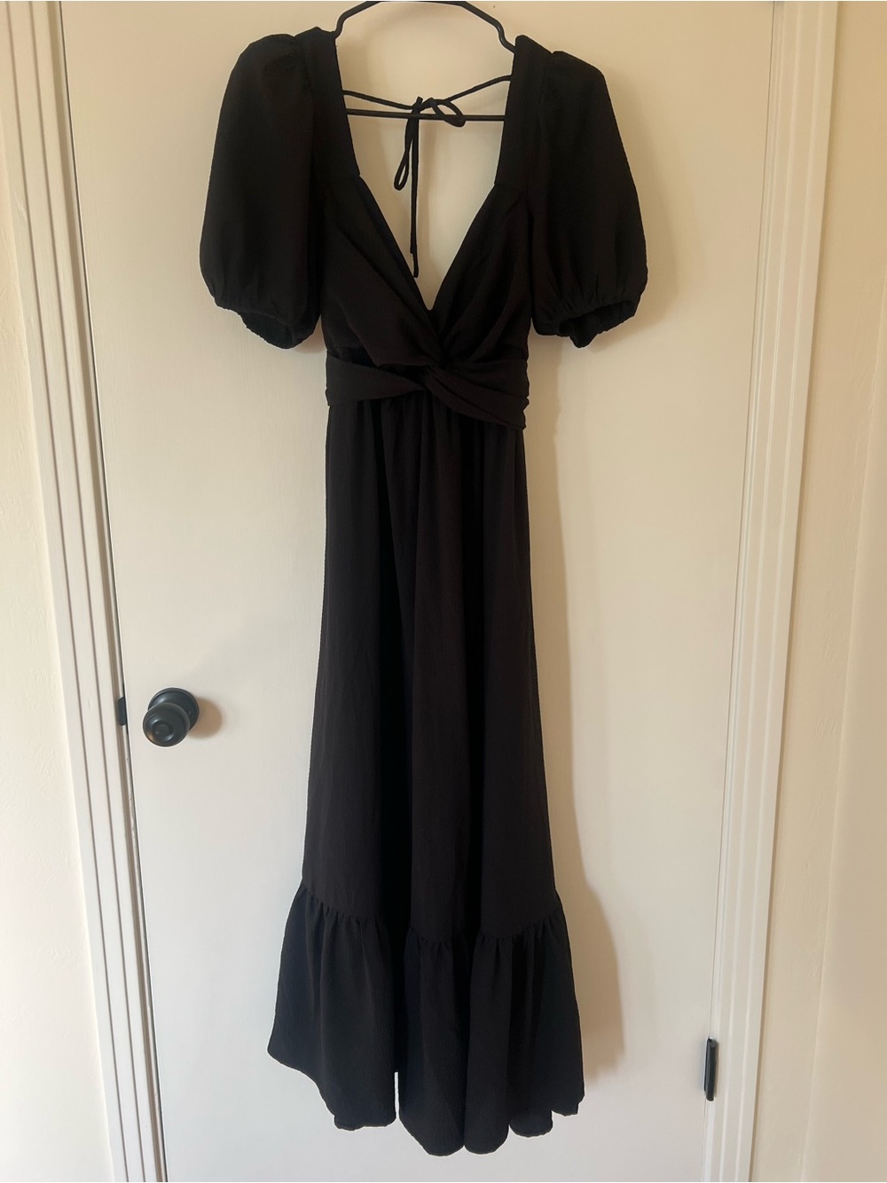 Astr Black Maxi Dress with Puff Sleeves and Tie-Back